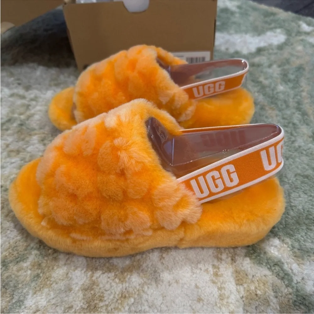 UGG Vibrant Orange Fluffy Slides - Picture 6 of 7